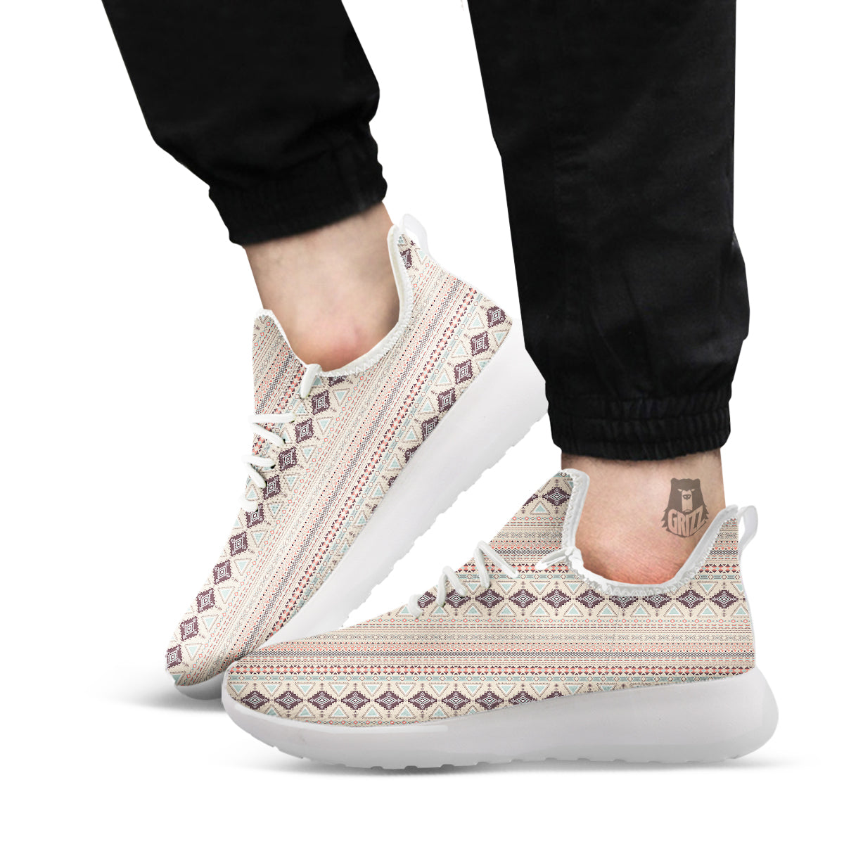 Aztec Beige Print Pattern White Athletic Shoes-grizzshop