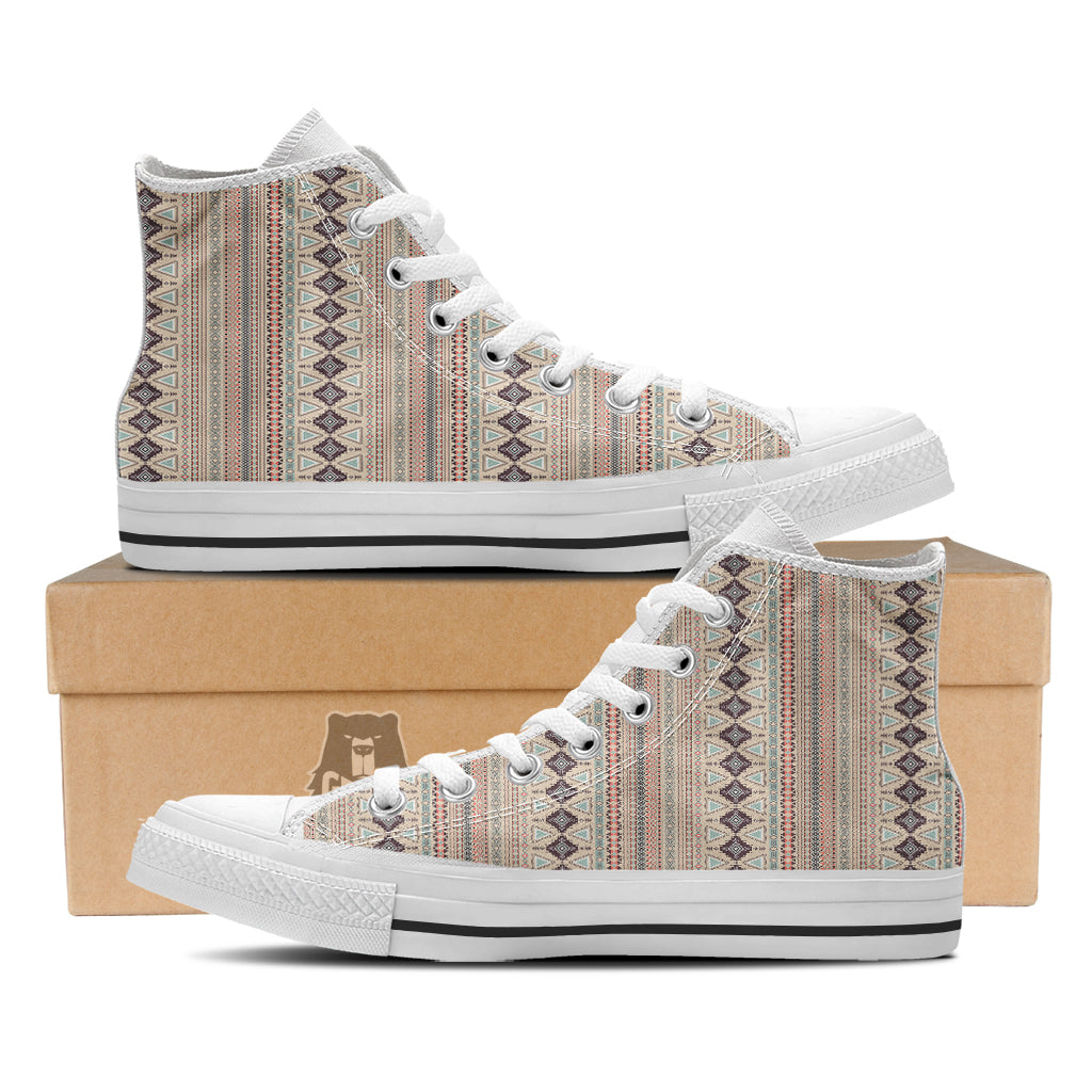 Aztec Beige Print Pattern White High Top Shoes-grizzshop