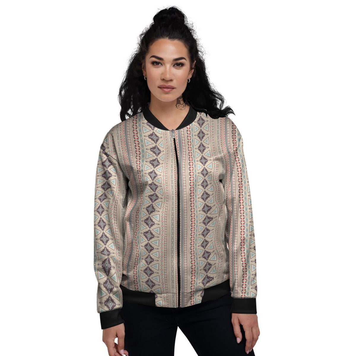 Aztec Beige Print Pattern Women's Bomber Jacket-grizzshop