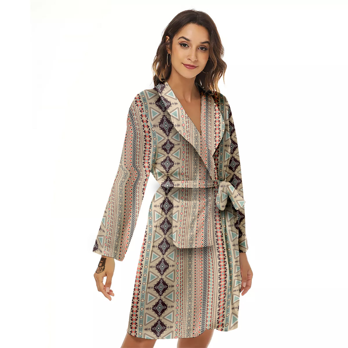 Aztec Beige Print Pattern Women's Robe-grizzshop
