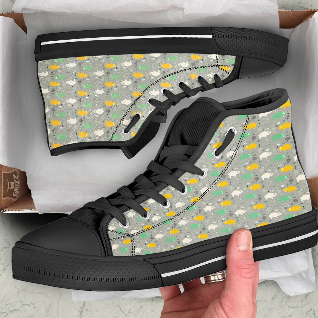 Aztec Bison Print Pattern Black High Top Shoes-grizzshop