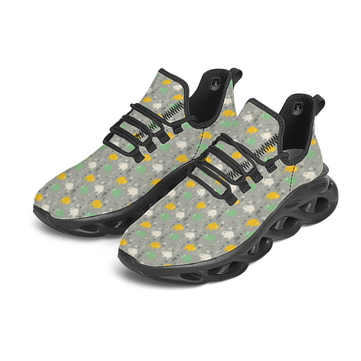 Aztec Bison Print Pattern Black Running Shoes-grizzshop