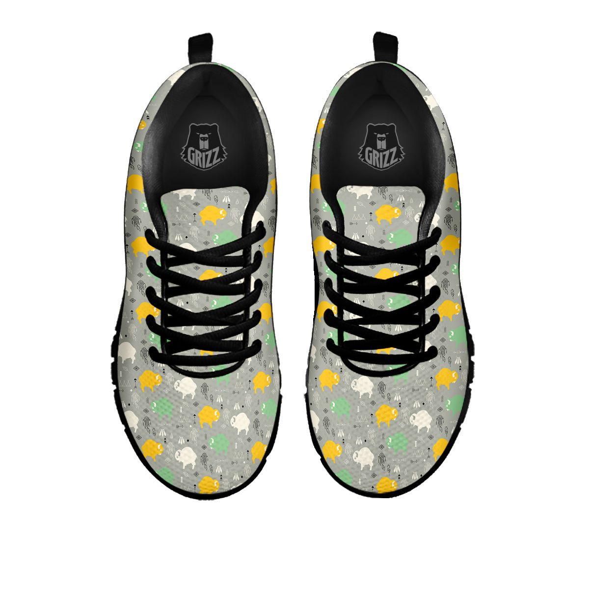 Aztec Bison Print Pattern Black Sneaker-grizzshop
