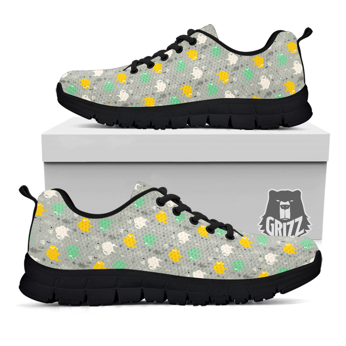 Aztec Bison Print Pattern Black Sneaker-grizzshop
