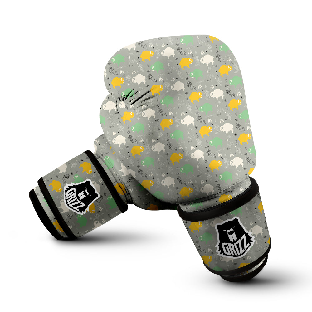 Aztec Bison Print Pattern Boxing Gloves-grizzshop