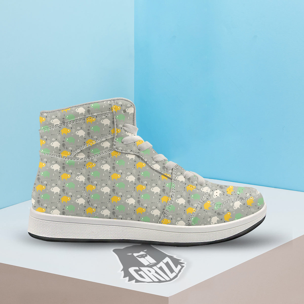 Aztec Bison Print Pattern High Top Sneakers-grizzshop