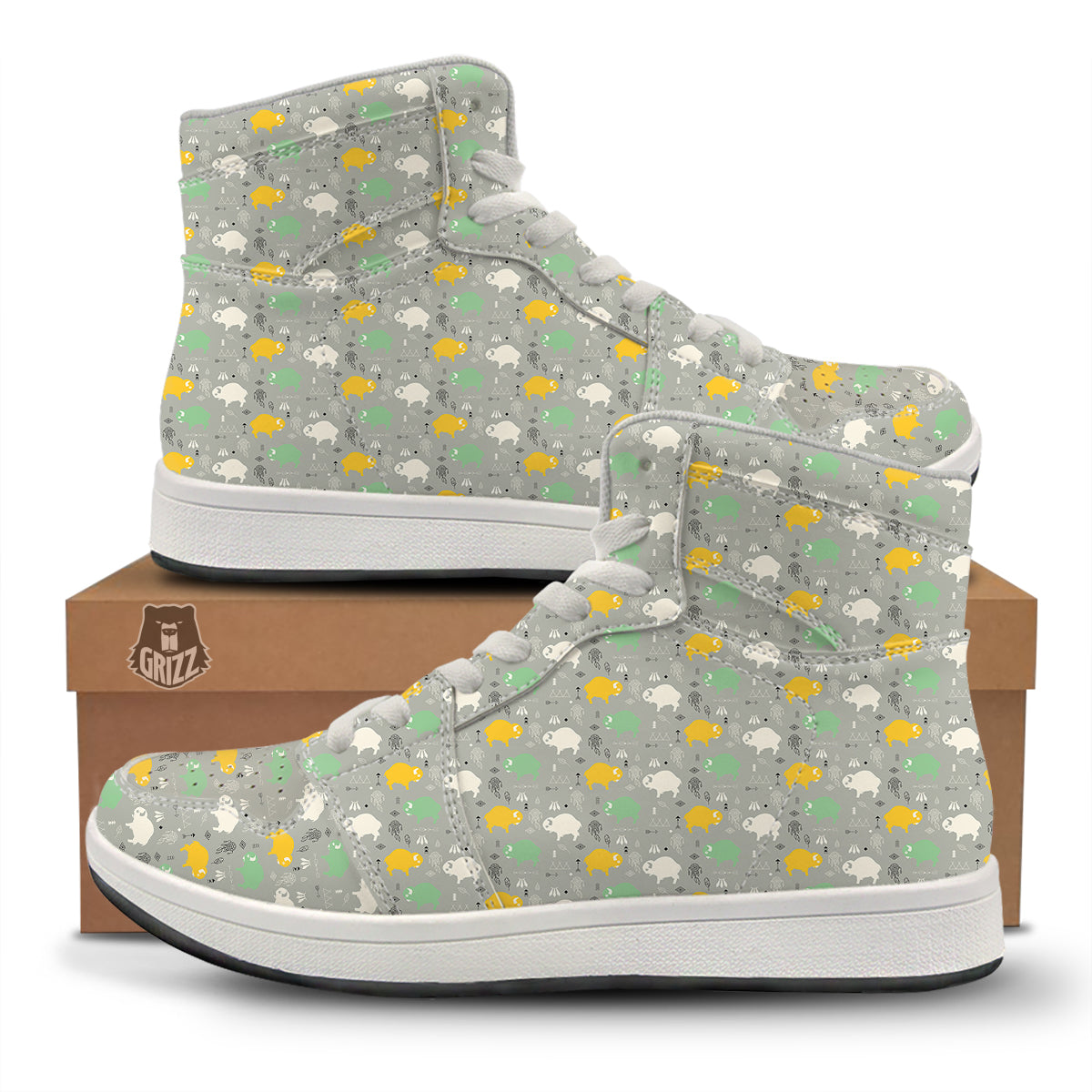 Aztec Bison Print Pattern High Top Sneakers-grizzshop