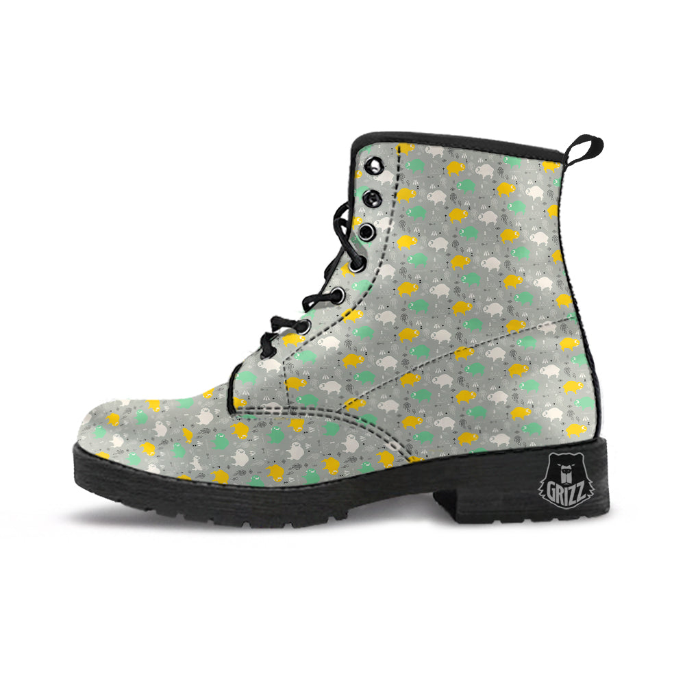 Aztec Bison Print Pattern Leather Boots-grizzshop