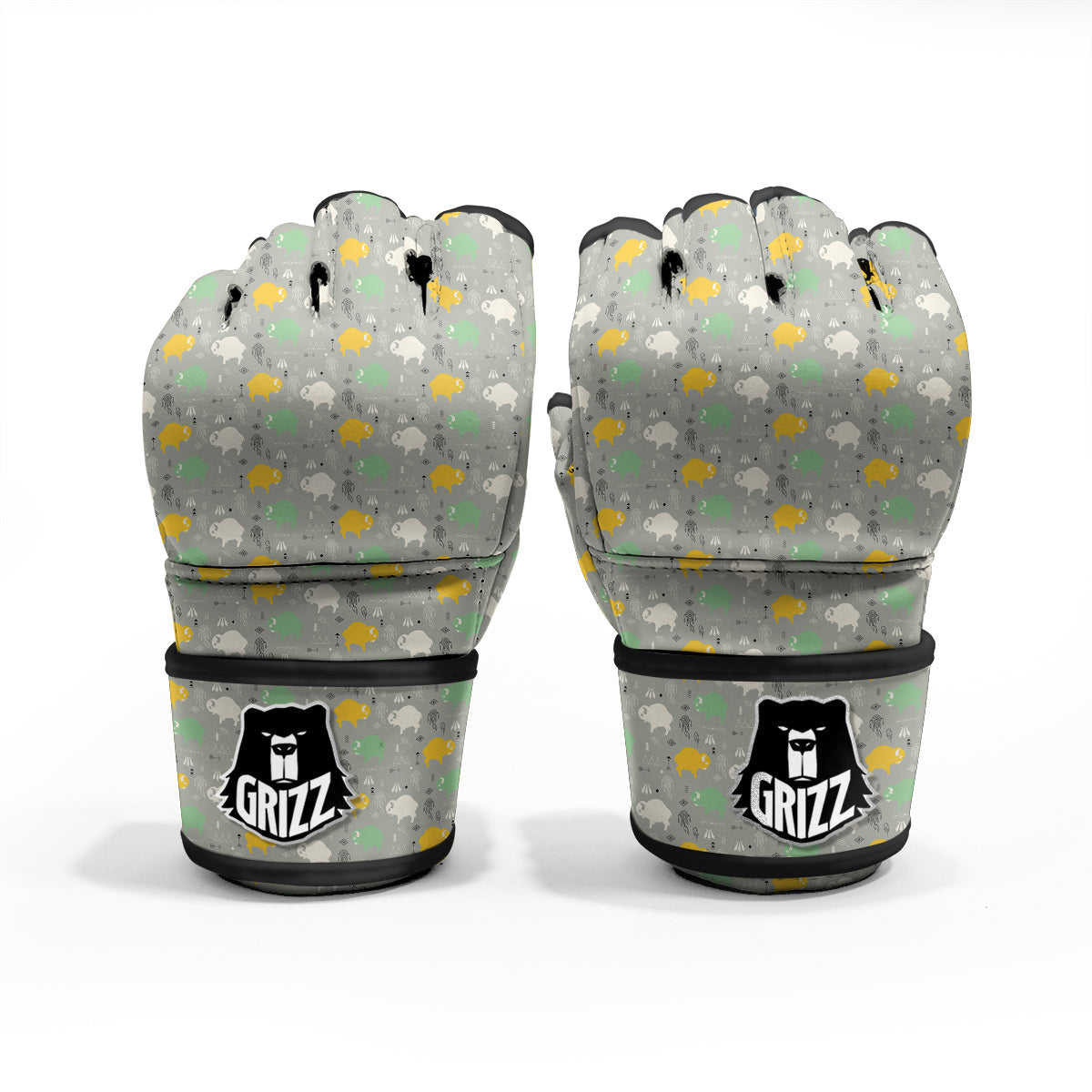 Aztec Bison Print Pattern MMA Gloves-grizzshop
