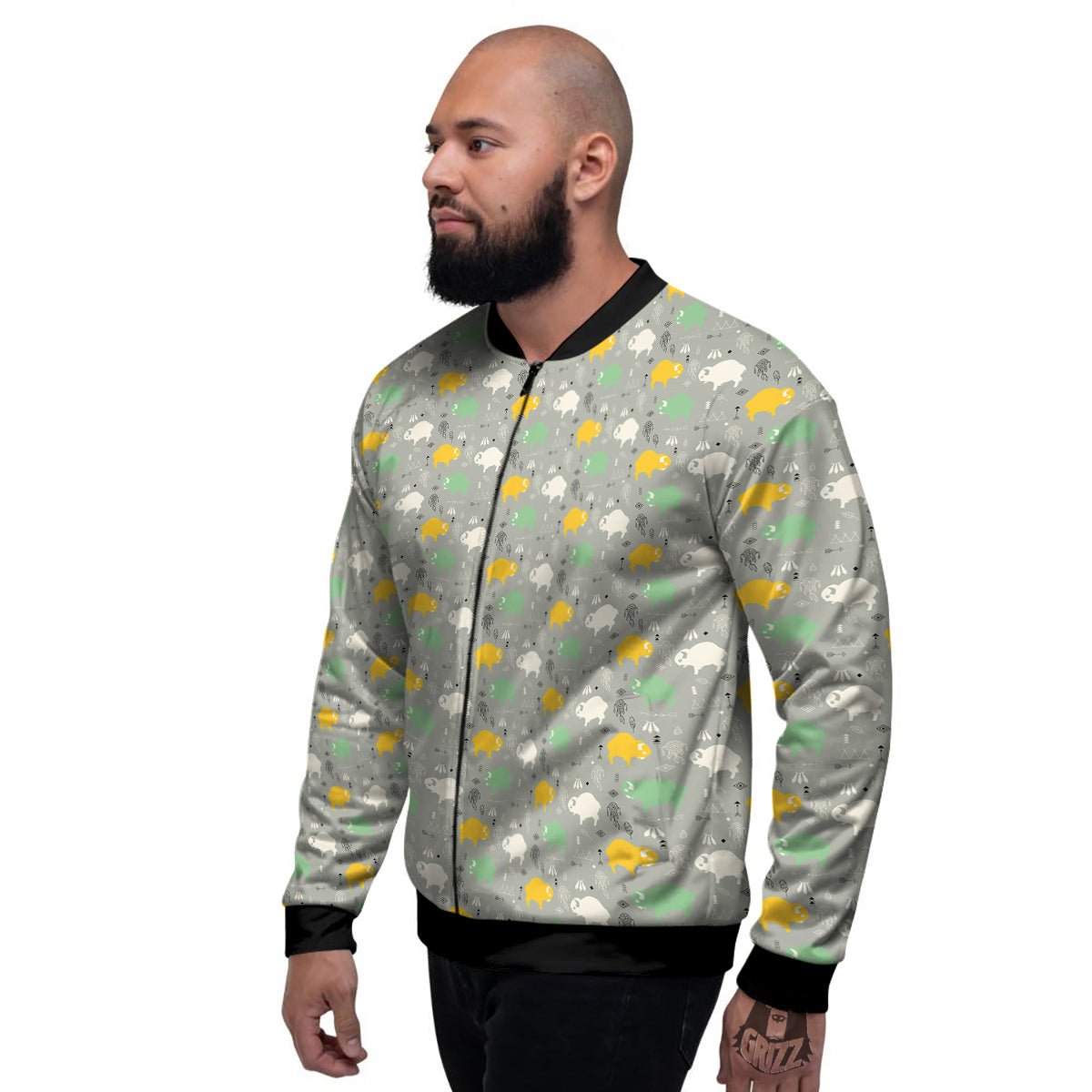 Aztec Bison Print Pattern Men's Bomber Jacket-grizzshop