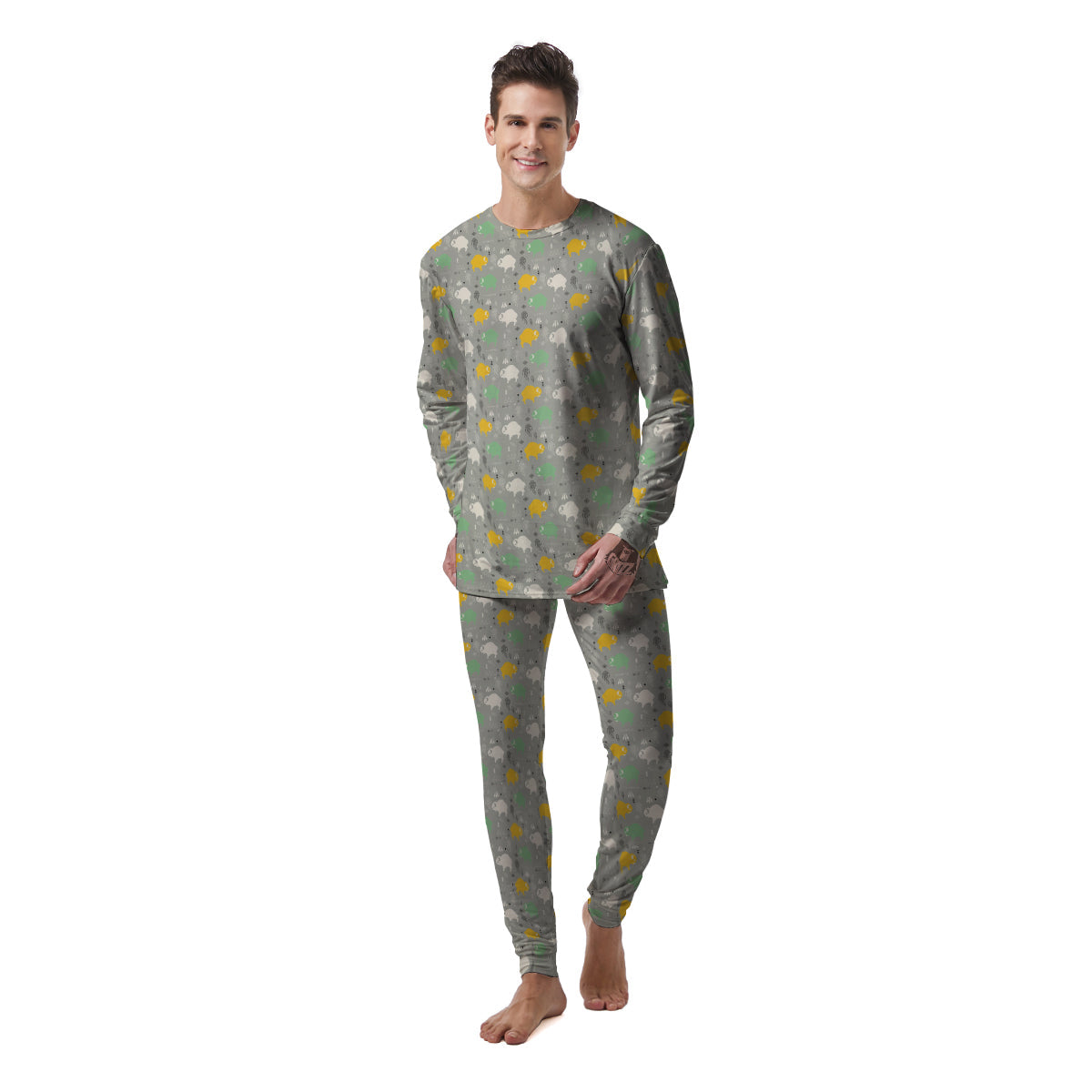 Aztec Bison Print Pattern Men's Pajamas-grizzshop