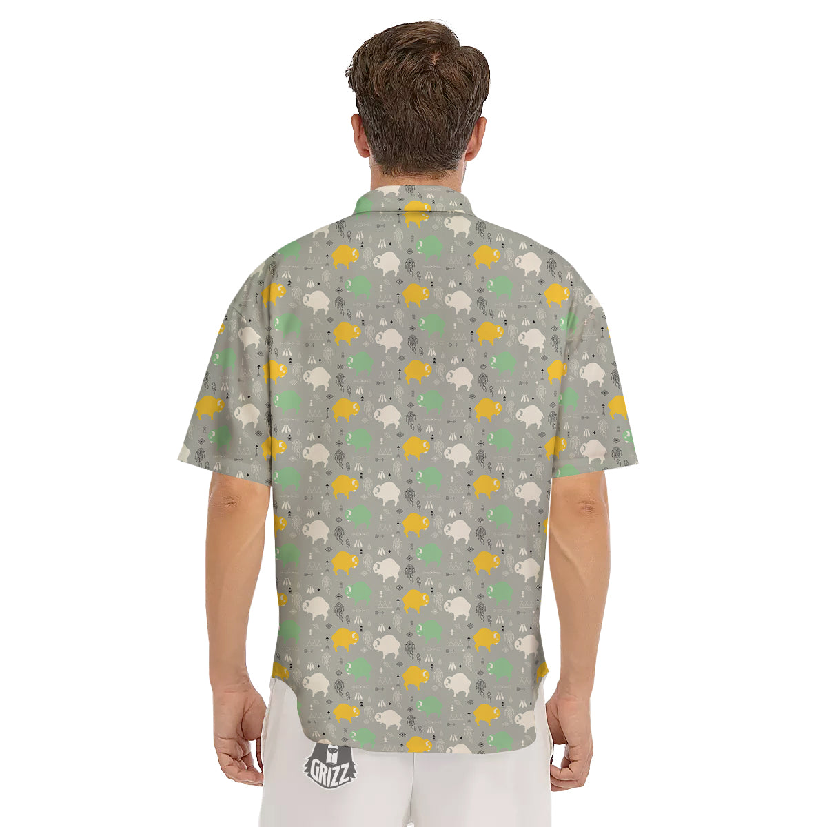 Aztec Bison Print Pattern Men's Short Sleeve Shirts-grizzshop