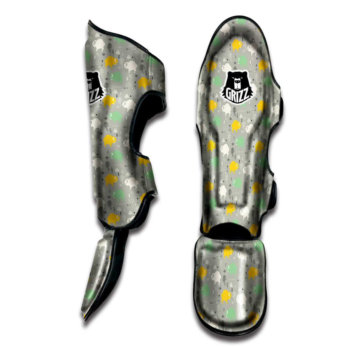 Aztec Bison Print Pattern Muay Thai Shin Guards-grizzshop