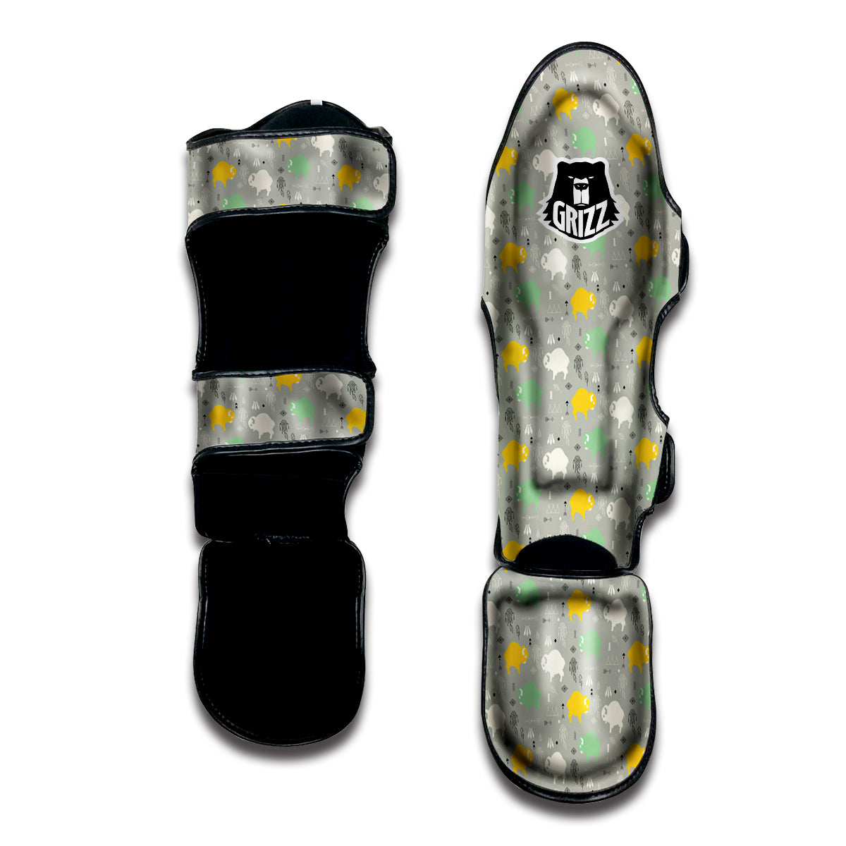 Aztec Bison Print Pattern Muay Thai Shin Guards-grizzshop