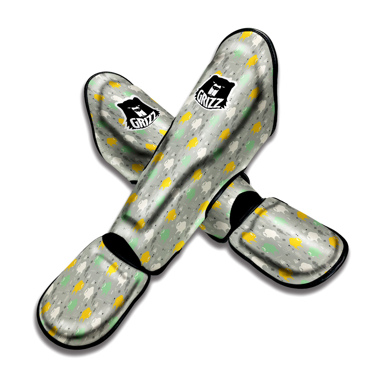 Aztec Bison Print Pattern Muay Thai Shin Guards-grizzshop