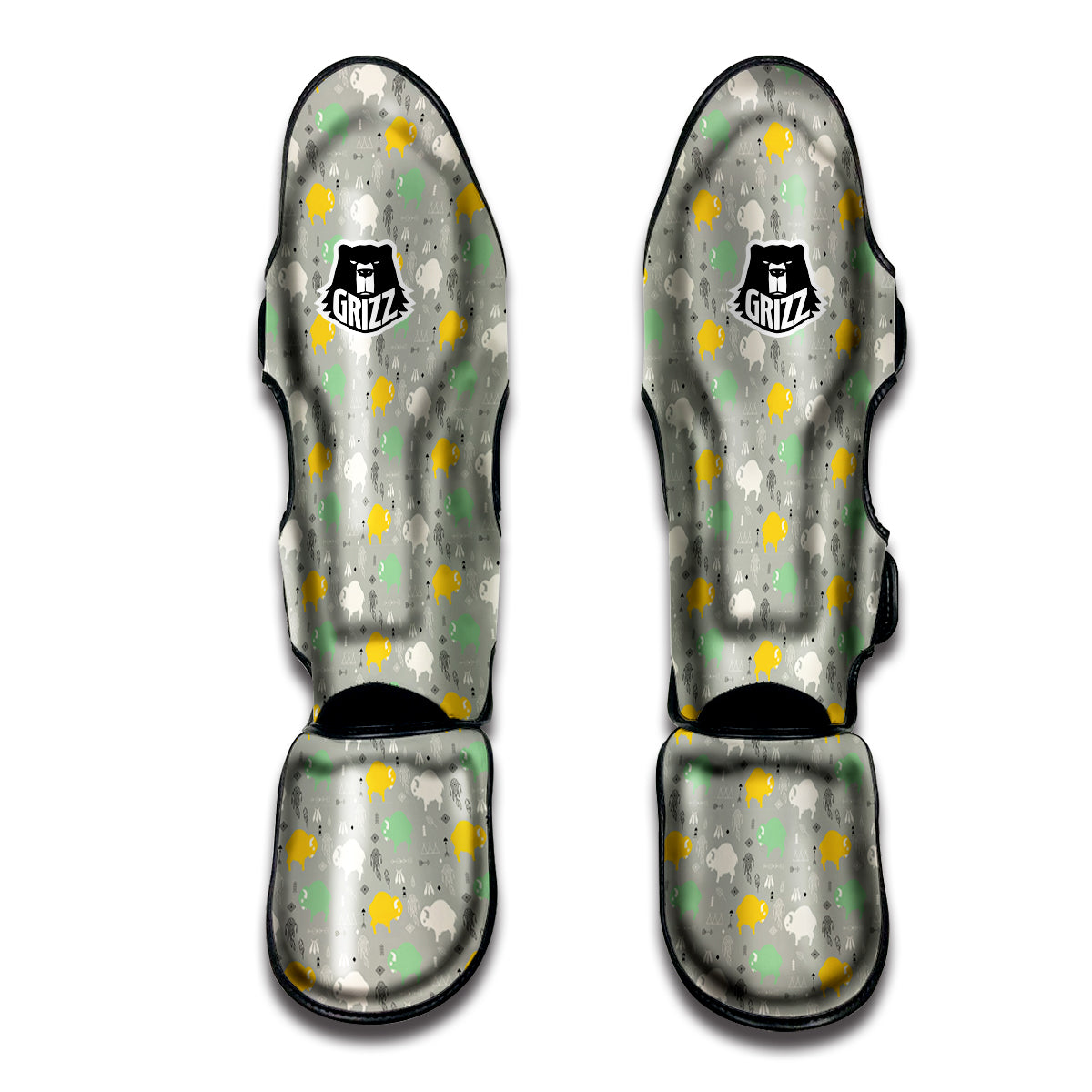 Aztec Bison Print Pattern Muay Thai Shin Guards-grizzshop