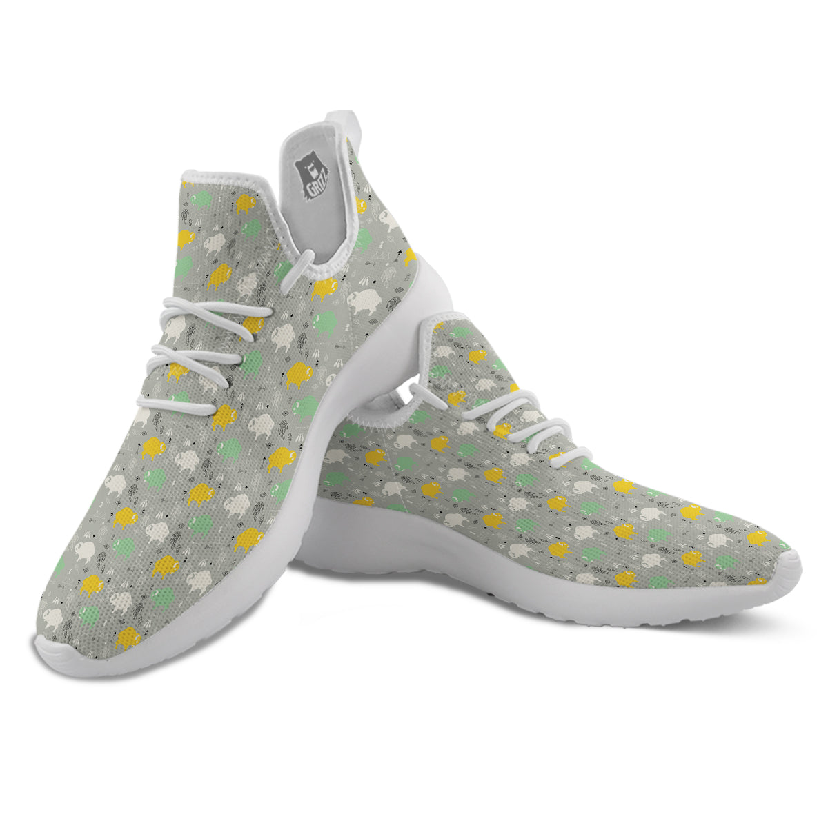 Aztec Bison Print Pattern White Athletic Shoes-grizzshop