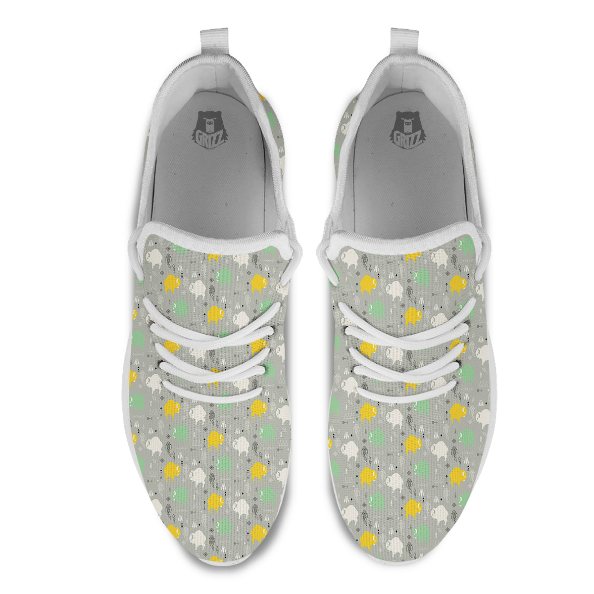 Aztec Bison Print Pattern White Athletic Shoes-grizzshop