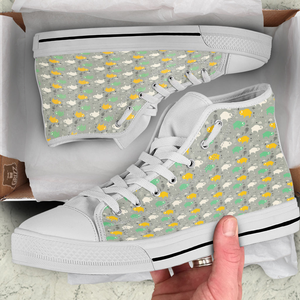 Aztec Bison Print Pattern White High Top Shoes-grizzshop