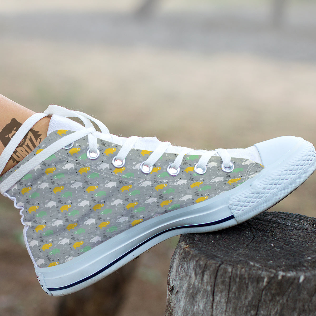 Aztec Bison Print Pattern White High Top Shoes-grizzshop