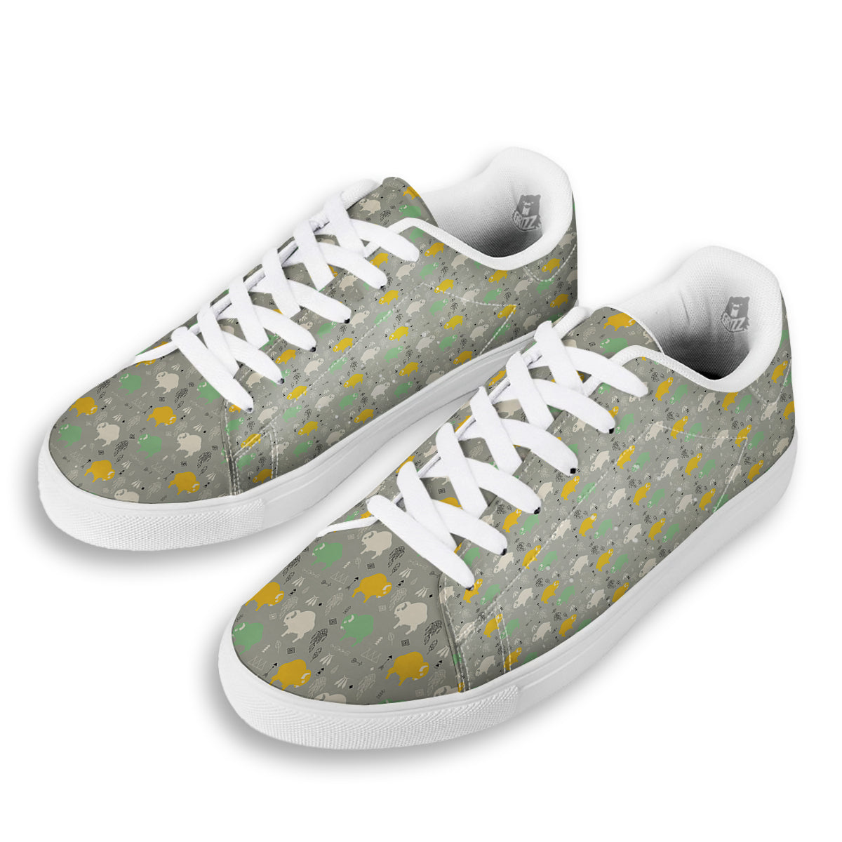 Aztec Bison Print Pattern White Low Top Sneakers-grizzshop