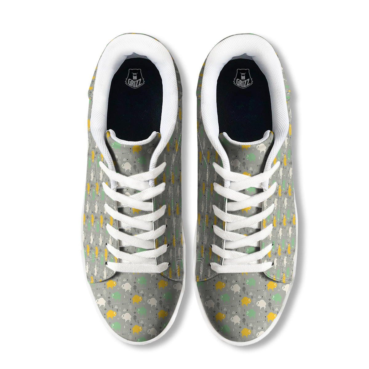 Aztec Bison Print Pattern White Low Top Sneakers-grizzshop