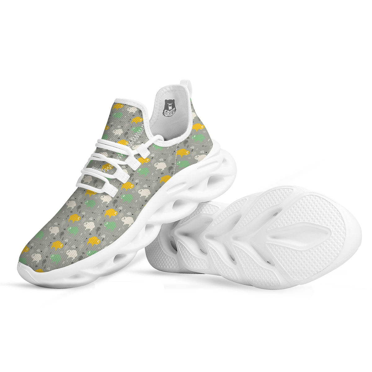Aztec Bison Print Pattern White Running Shoes-grizzshop