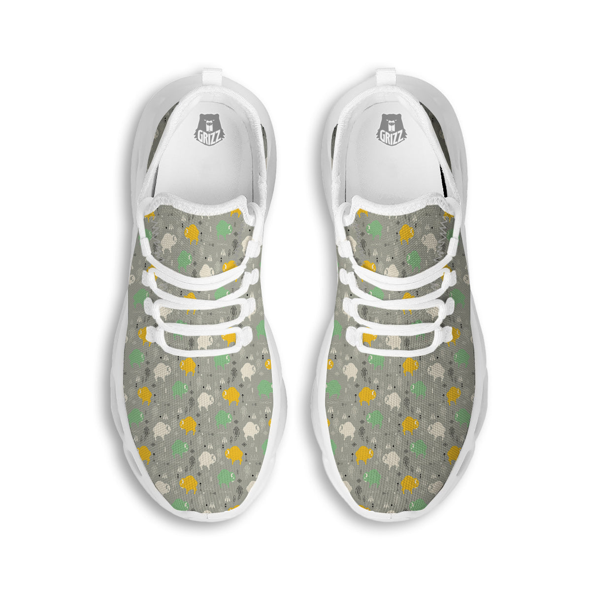 Aztec Bison Print Pattern White Running Shoes-grizzshop