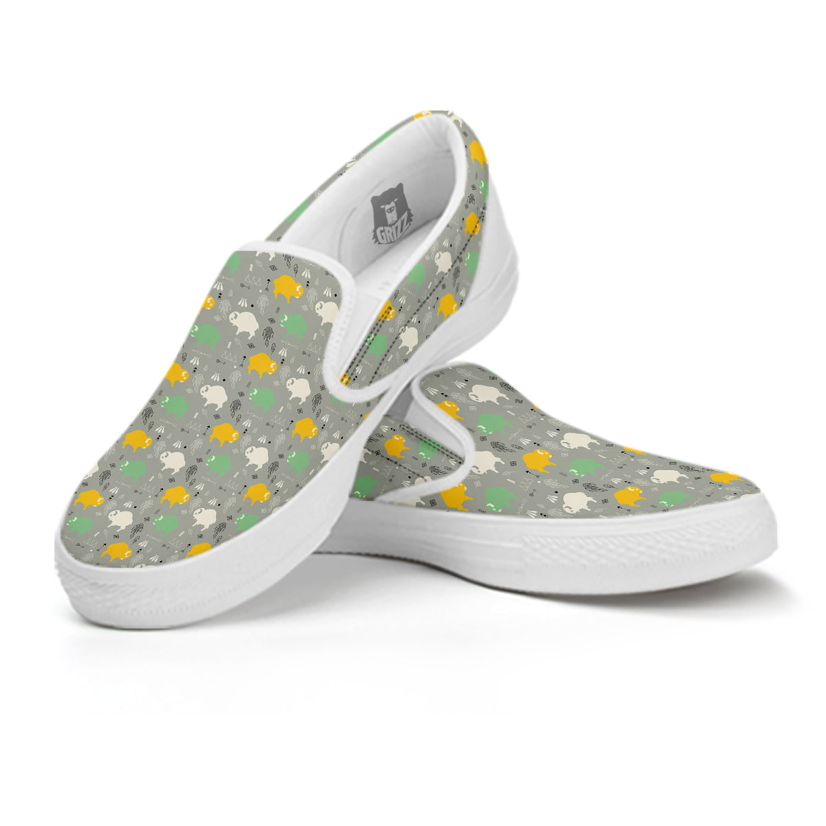 Aztec Bison Print Pattern White Slip On Shoes-grizzshop