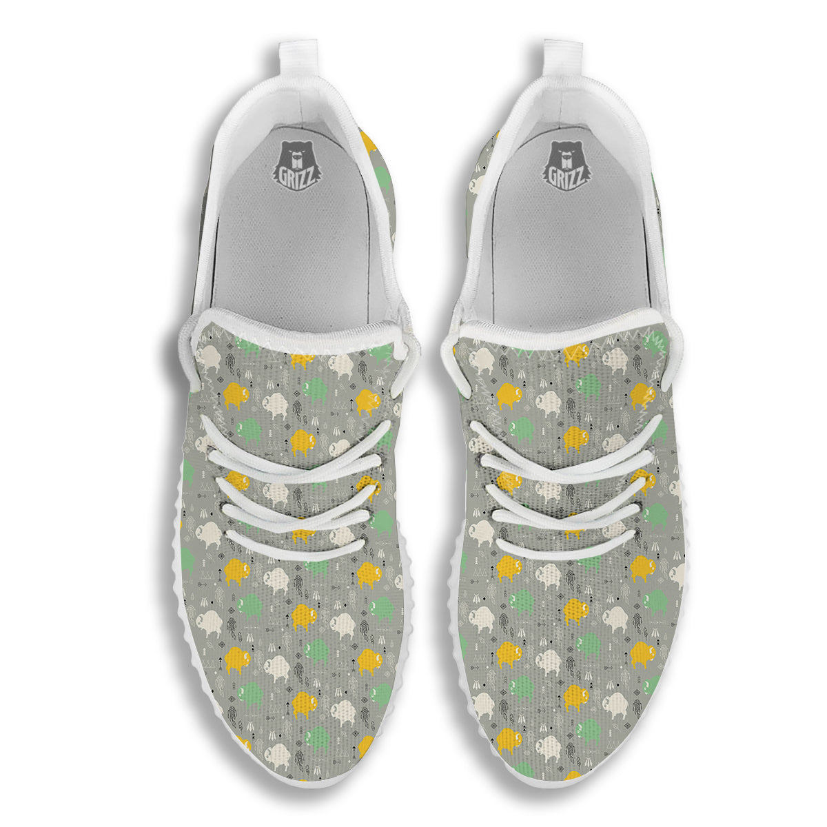 Aztec Bison Print Pattern White Walking Shoes-grizzshop