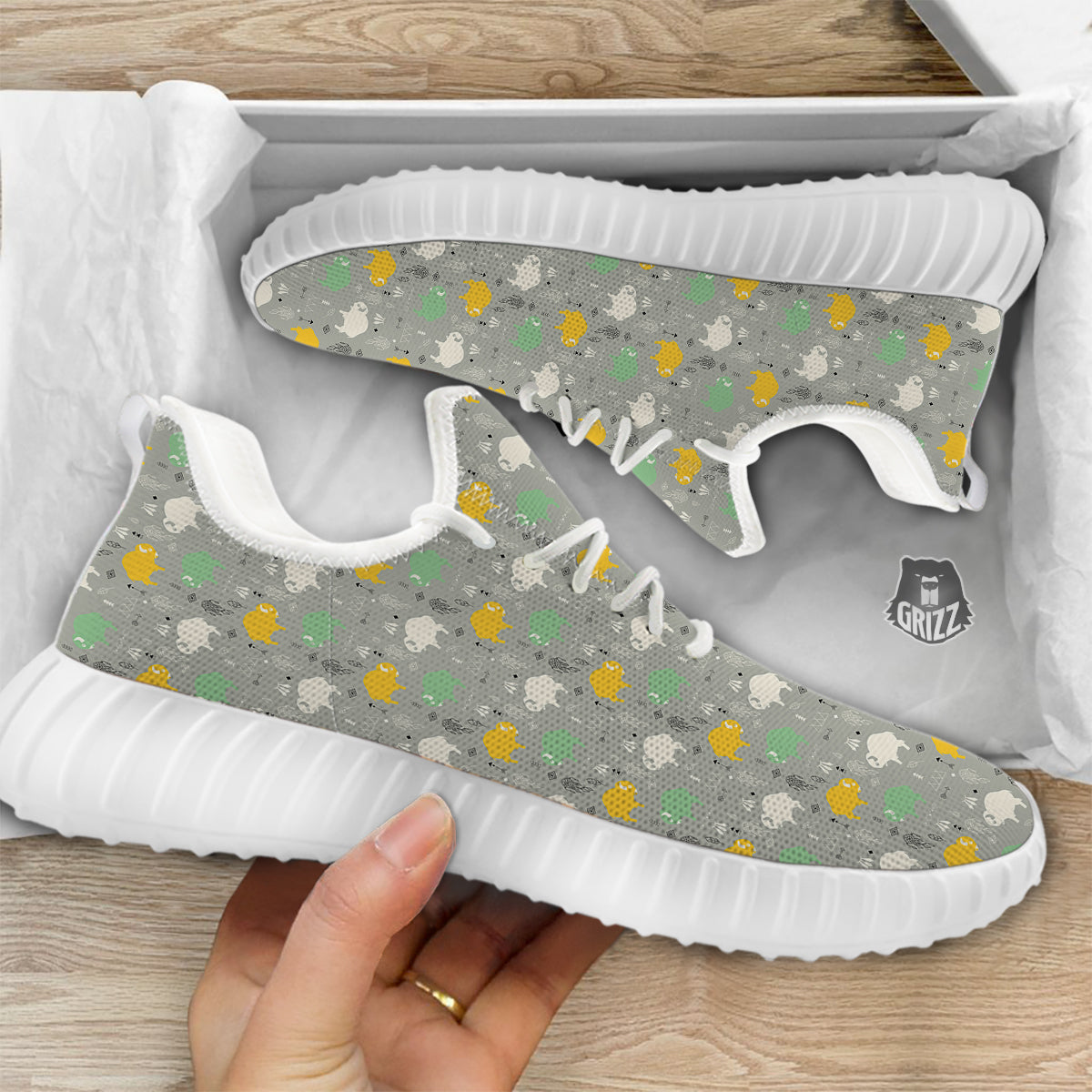 Aztec Bison Print Pattern White Walking Shoes-grizzshop
