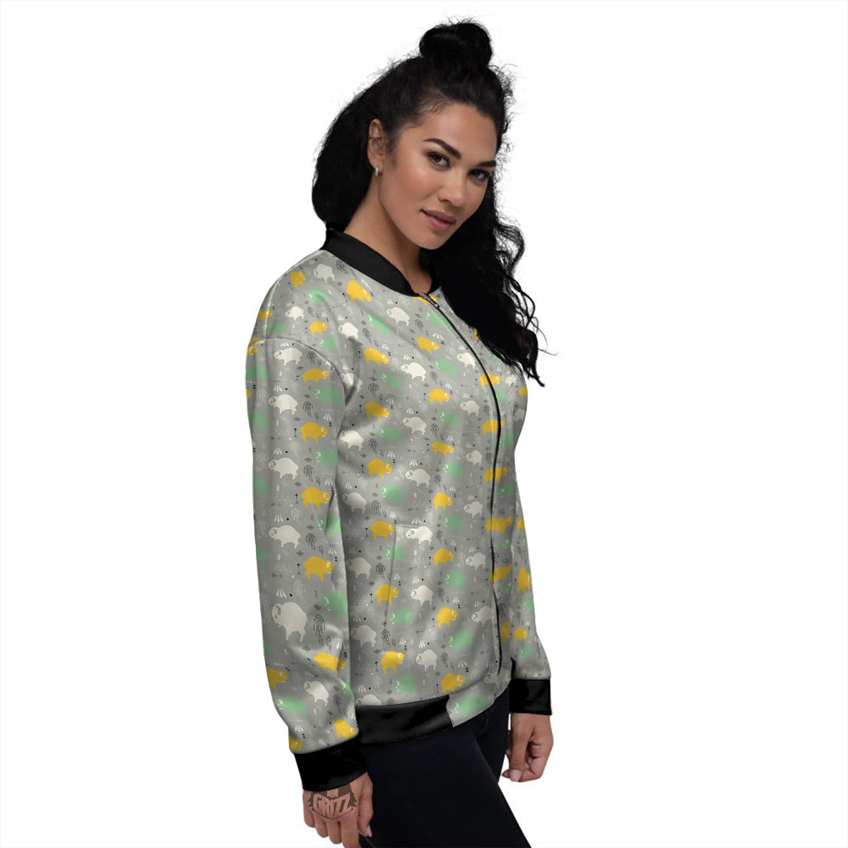 Aztec Bison Print Pattern Women's Bomber Jacket-grizzshop