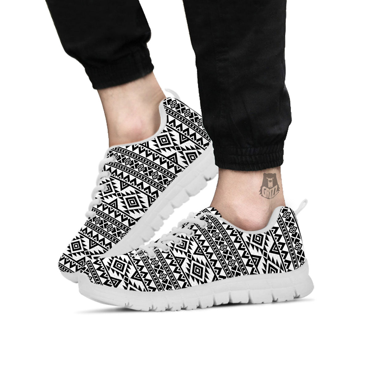 Aztec Black Ethnic Print Pattern White Sneaker-grizzshop