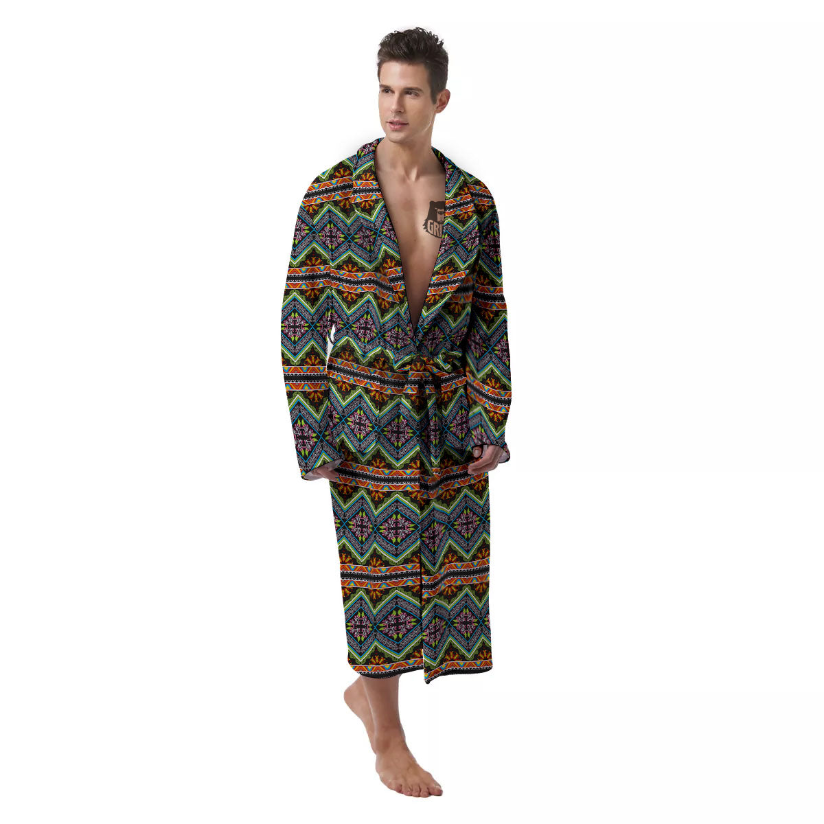 Aztec Boho Tribal Print Pattern Men's Robe-grizzshop
