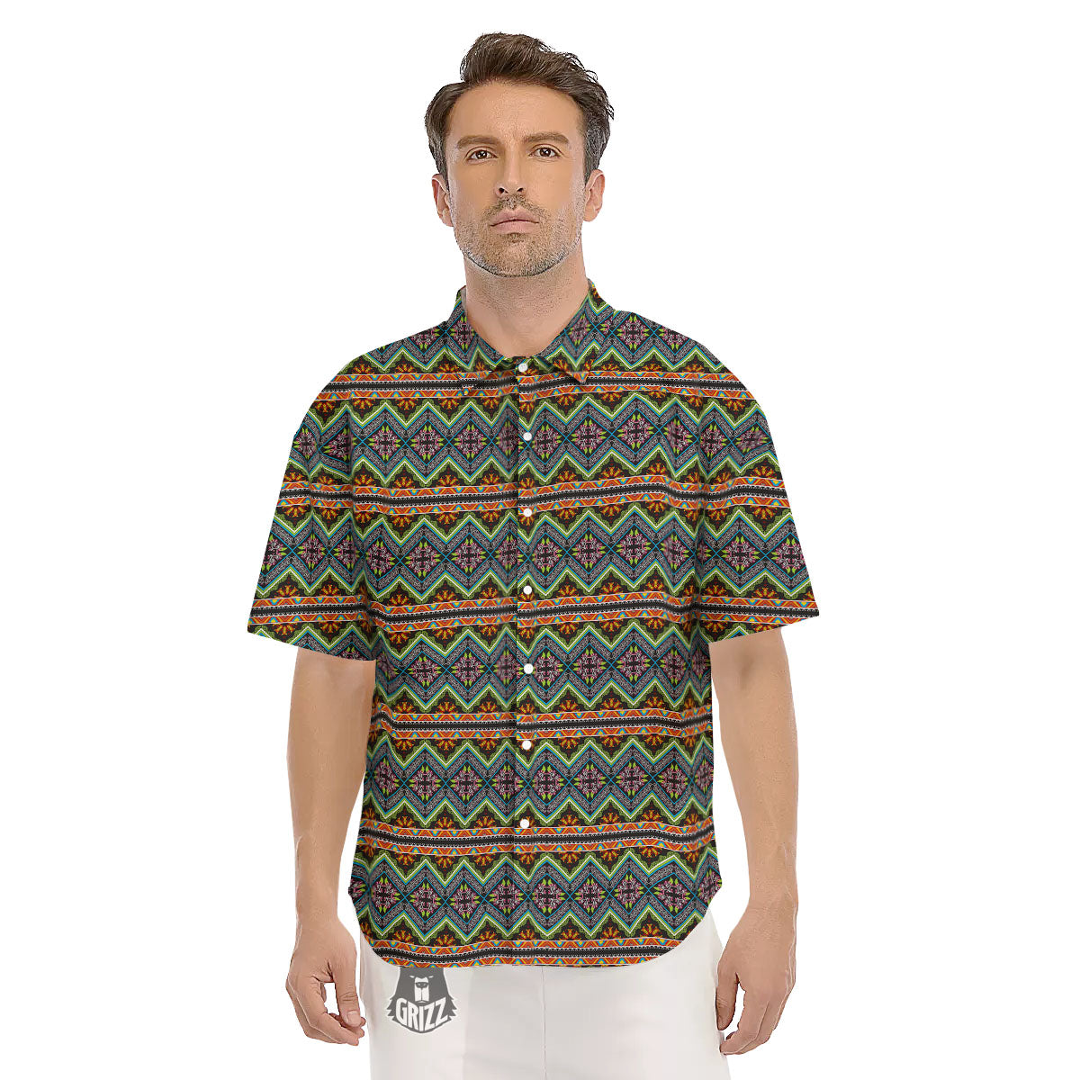 Aztec Boho Tribal Print Pattern Men's Short Sleeve Shirts-grizzshop