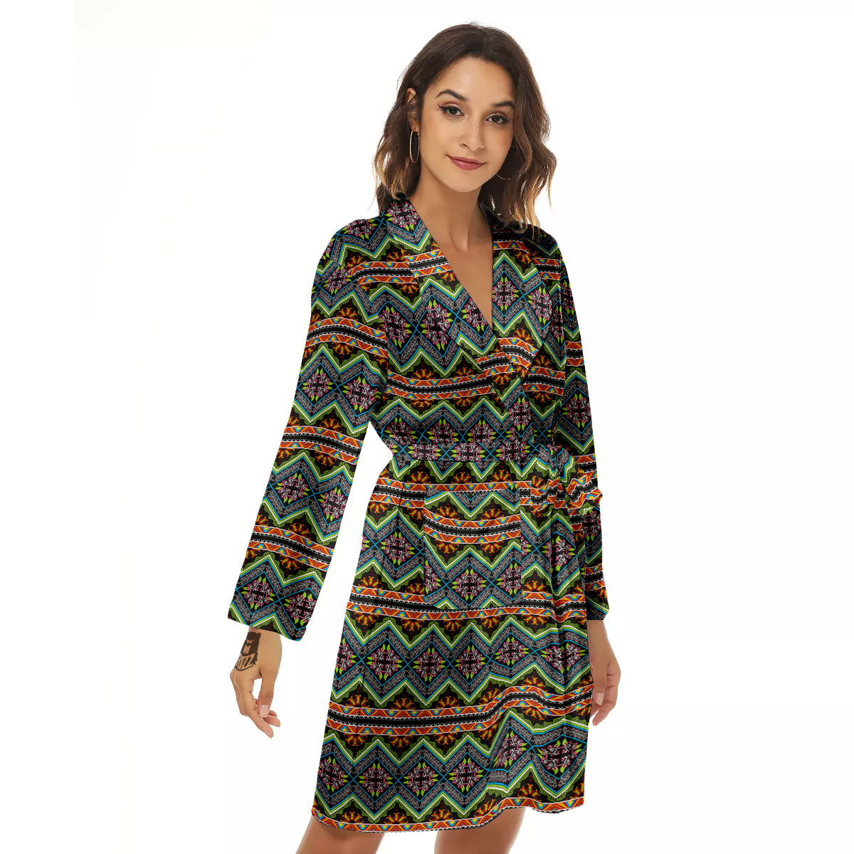 Aztec Boho Tribal Print Pattern Women's Robe-grizzshop