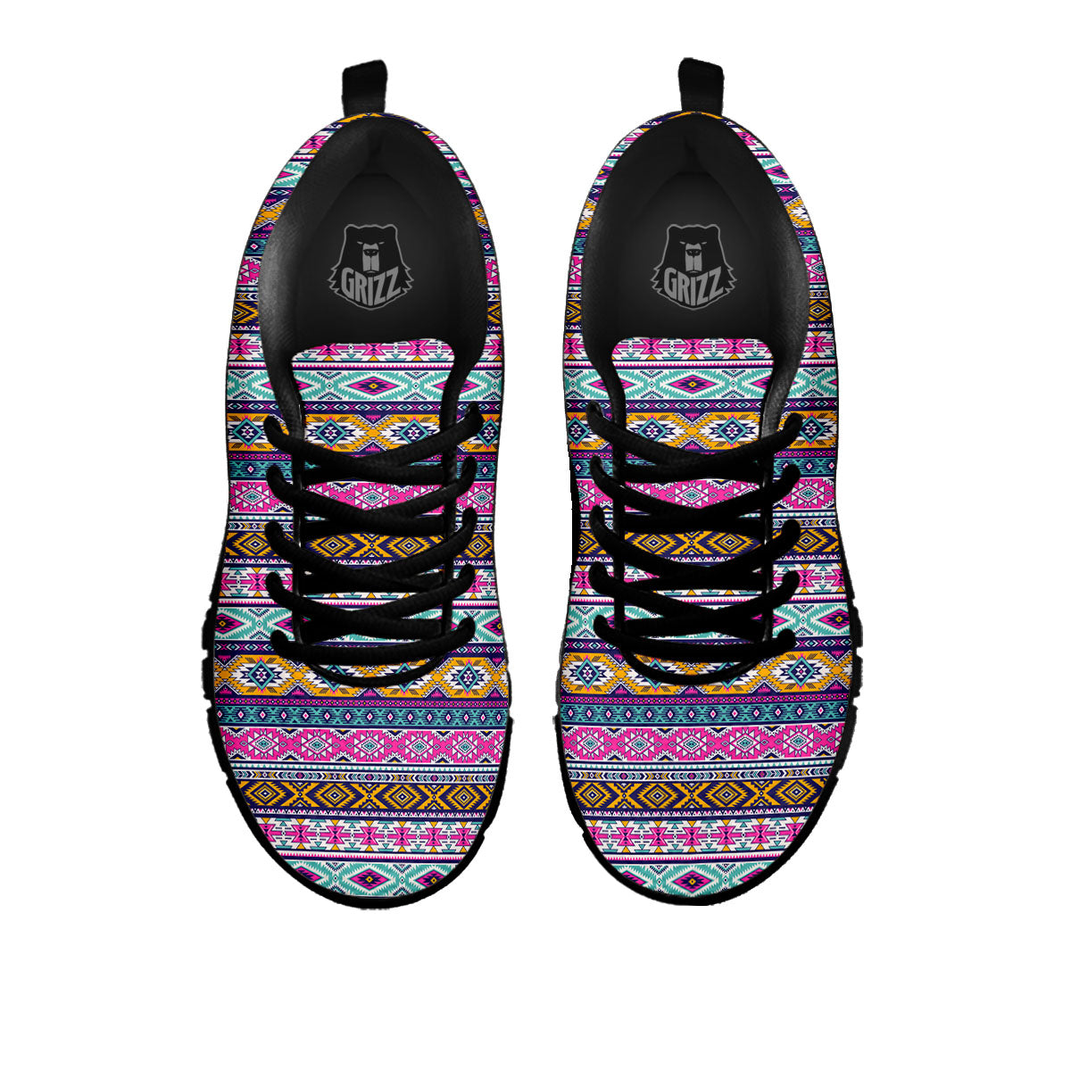 Aztec Bright Colors Print Pattern Black Sneaker-grizzshop