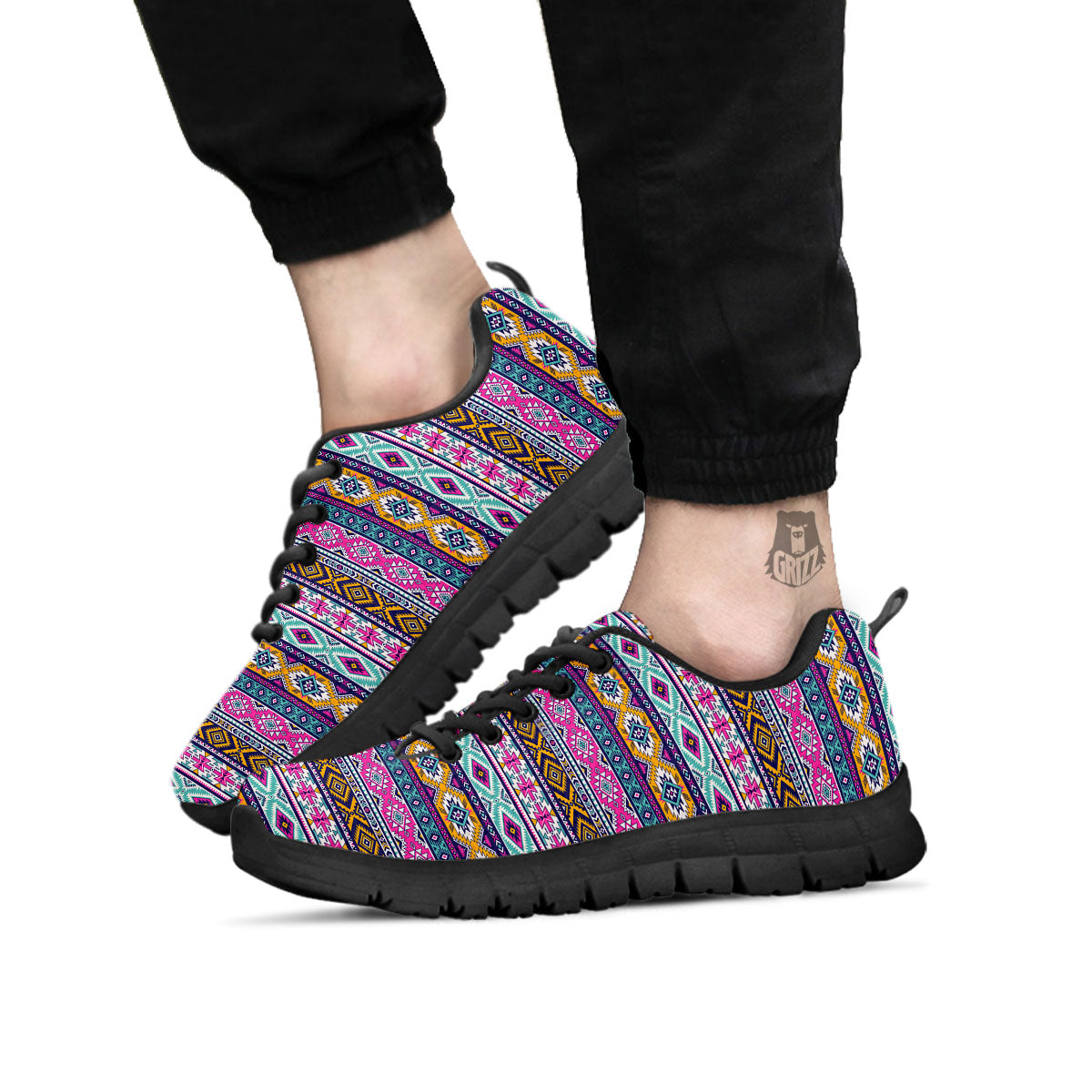 Aztec Bright Colors Print Pattern Black Sneaker-grizzshop
