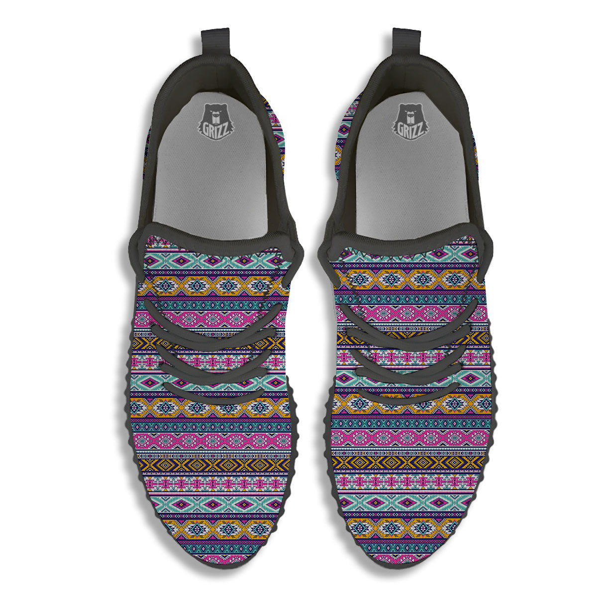 Aztec Bright Colors Print Pattern Black Walking Shoes-grizzshop