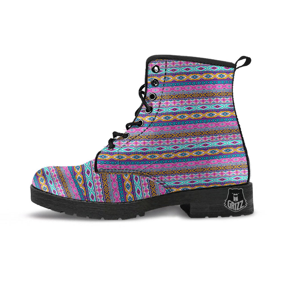 Aztec Bright Colors Print Pattern Leather Boots-grizzshop