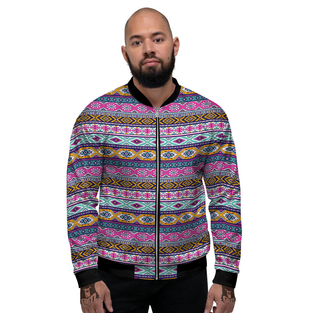 Aztec Bright Colors Print Pattern Men's Bomber Jacket-grizzshop