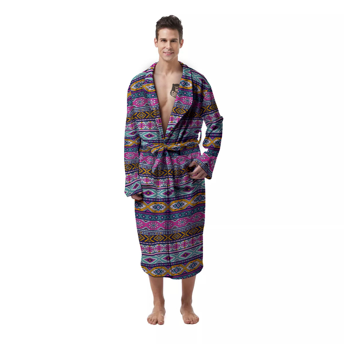 Aztec Bright Colors Print Pattern Men's Robe-grizzshop
