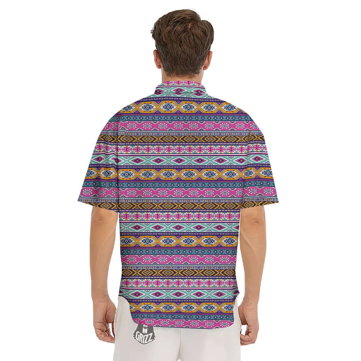 Aztec Bright Colors Print Pattern Men's Short Sleeve Shirts-grizzshop