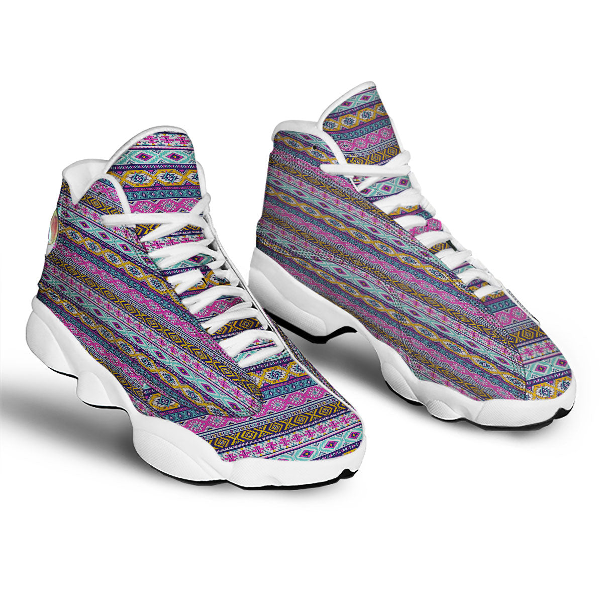 Aztec Bright Colors Print Pattern White Basketball Shoes-grizzshop