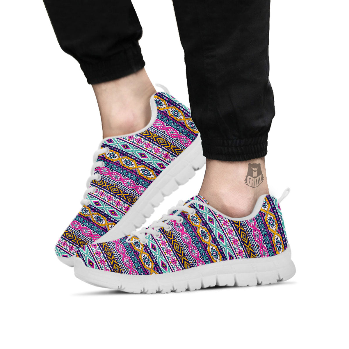Aztec Bright Colors Print Pattern White Sneaker-grizzshop