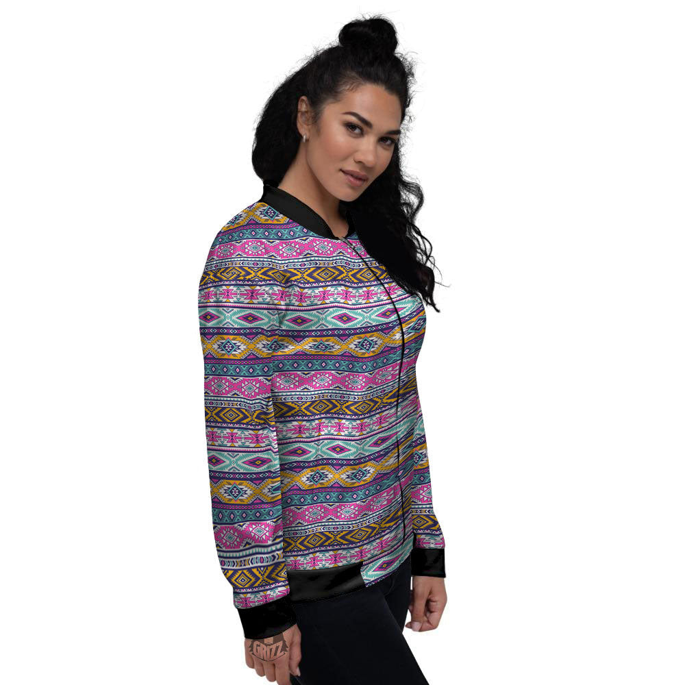 Aztec Bright Colors Print Pattern Women's Bomber Jacket-grizzshop