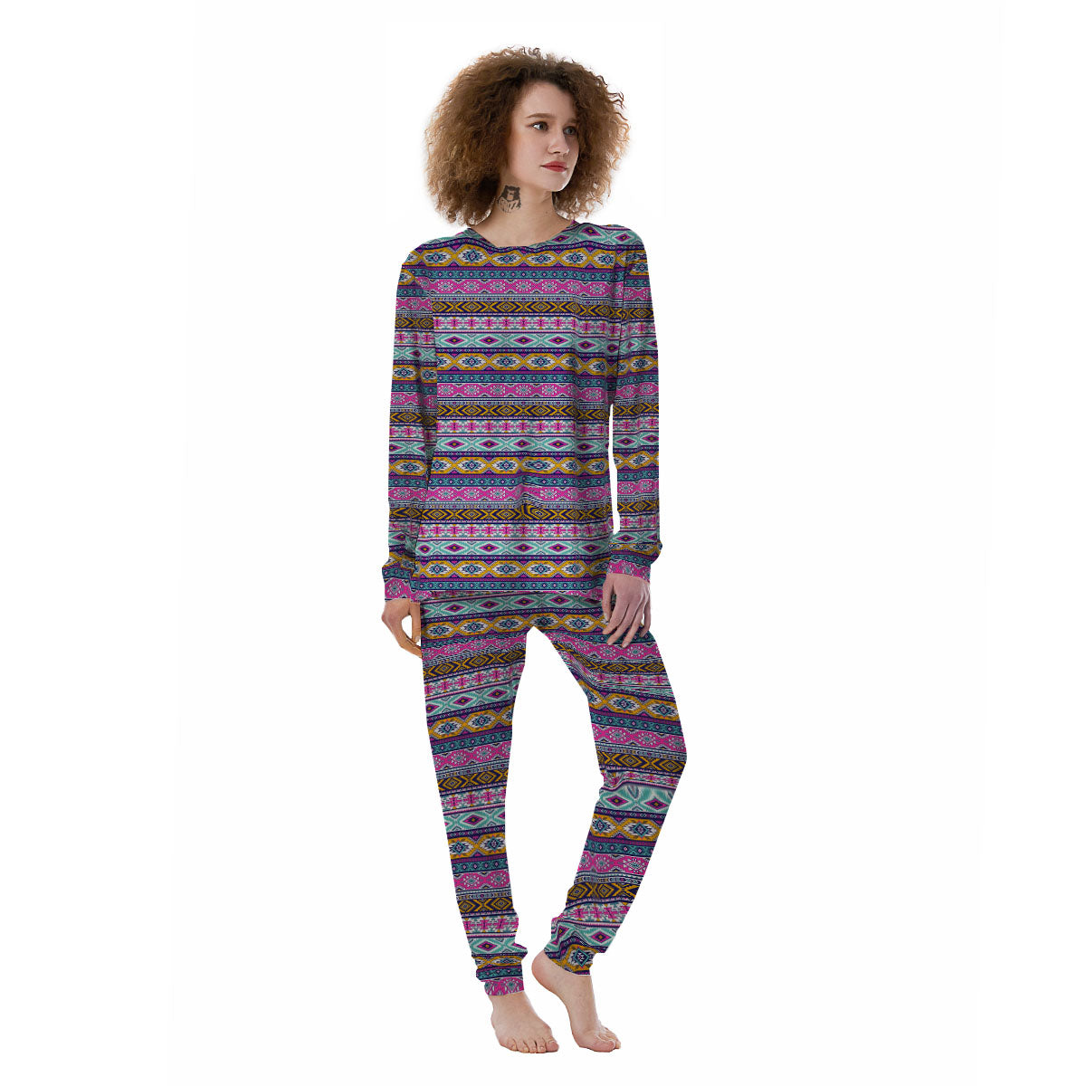 Aztec Bright Colors Print Pattern Women's Pajamas-grizzshop