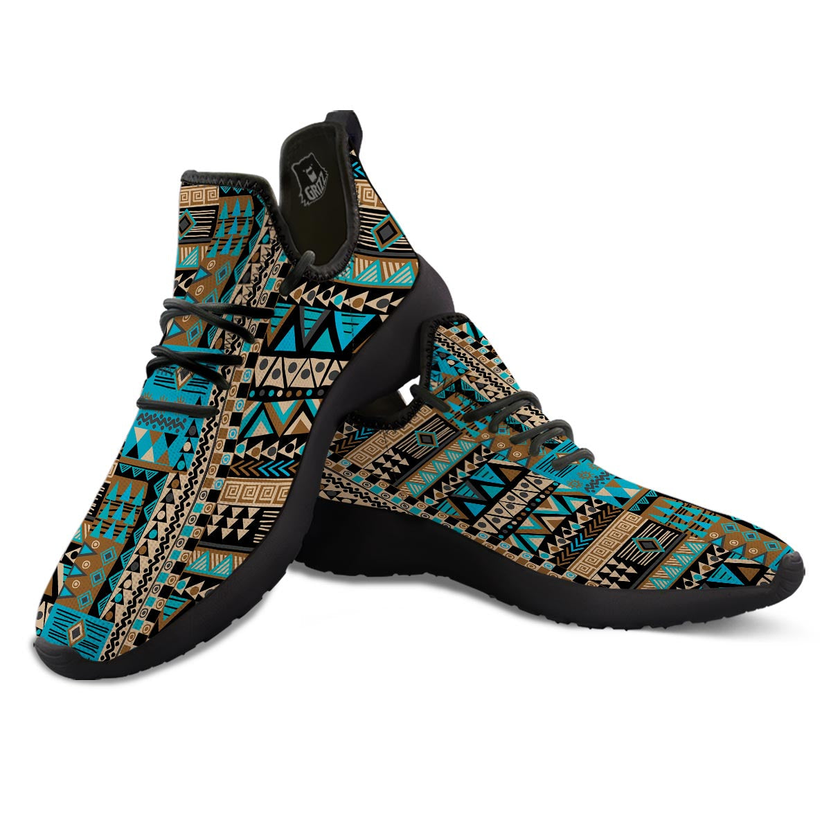 Aztec Brown And Teal Print Pattern Black Athletic Shoes-grizzshop