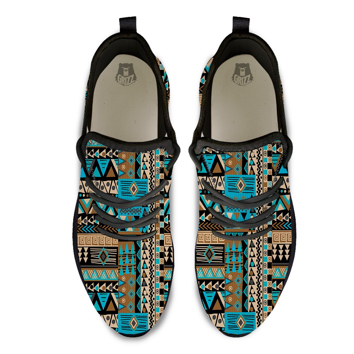 Aztec Brown And Teal Print Pattern Black Athletic Shoes-grizzshop