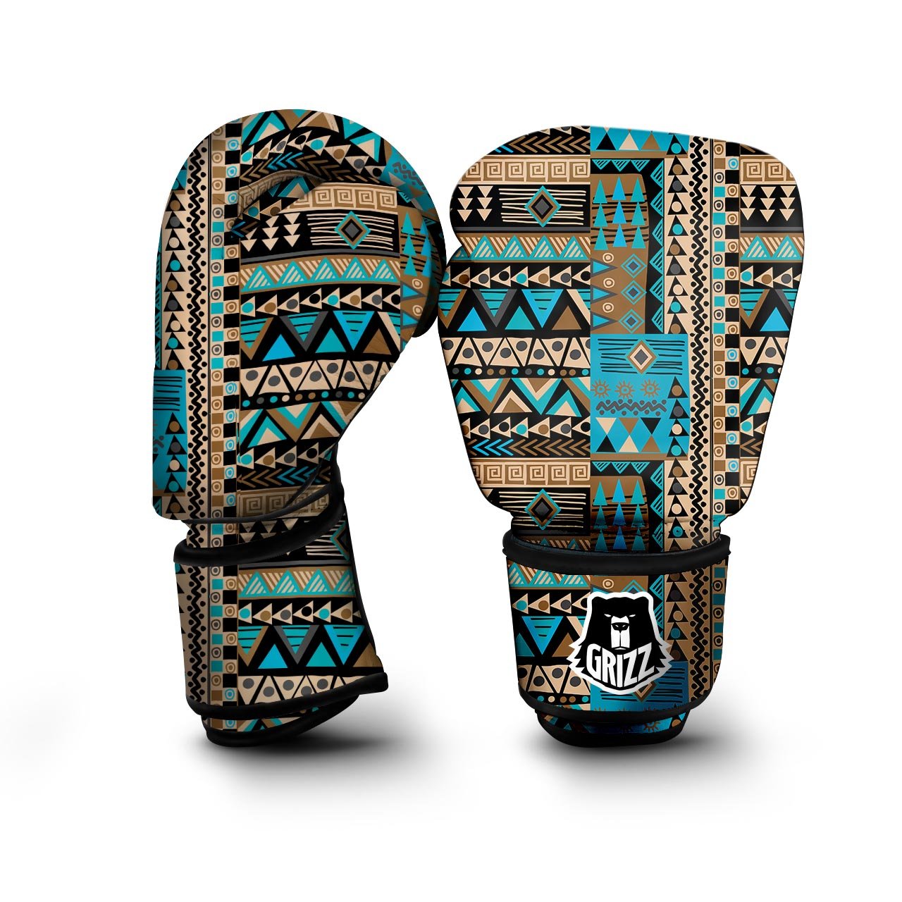 Aztec Brown And Teal Print Pattern Boxing Gloves-grizzshop